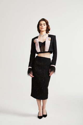 Léonie Feather-Cuff Two-Piece Set — Black & Pink