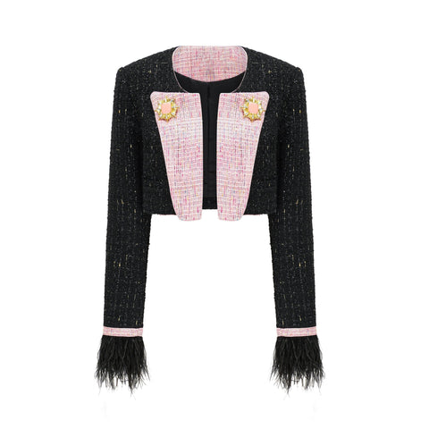 Léonie Feather-Cuff Two-Piece Set — Black & Pink