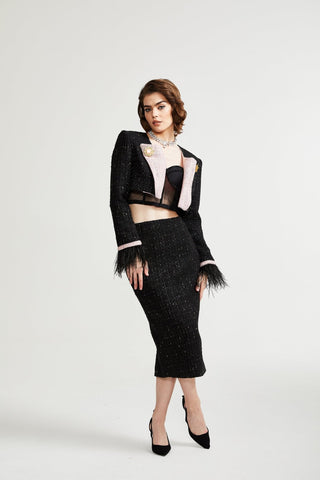 Léonie Feather-Cuff Two-Piece Set — Black & Pink