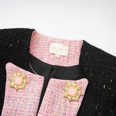 Léonie Feather-Cuff Two-Piece Set — Black & Pink
