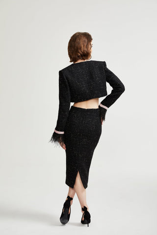 Léonie Feather-Cuff Two-Piece Set — Black & Pink