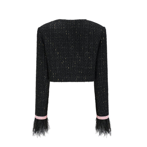 Léonie Feather-Cuff Two-Piece Set — Black & Pink