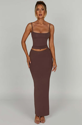 Yazmin Maxi Skirt — Chocolate, Cuavan
